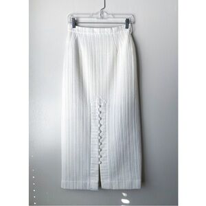 Vintage High Waisted White Metallic Silver Detail Button Front Pencil Skirt